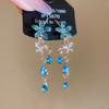 Silver Needle French Court Style Blue Flower Zircon Earrings Light Luxury High-end Stud Earrings Exquisite Niche Earrings