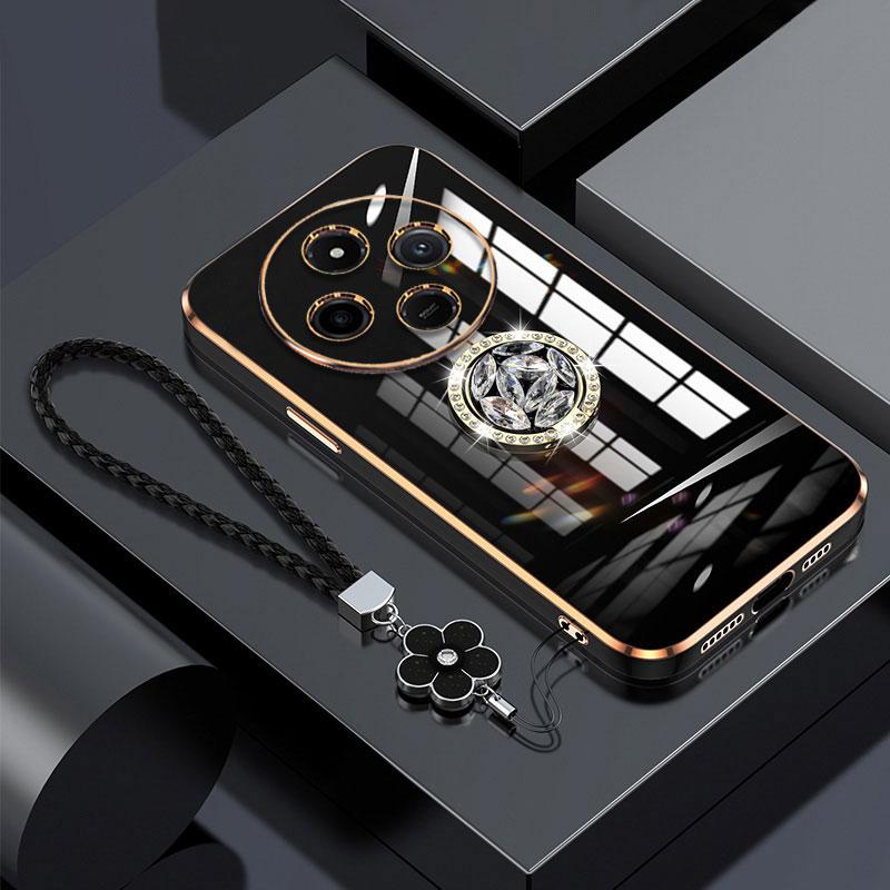 Redmi14C Hülle Luxus Diamantring Abdeckung Für Xiaomi Redmi 14C 13 13C poco F6 pro Handyhülle Mit Blumen Lanyard Beschichtung Hüllen 14C