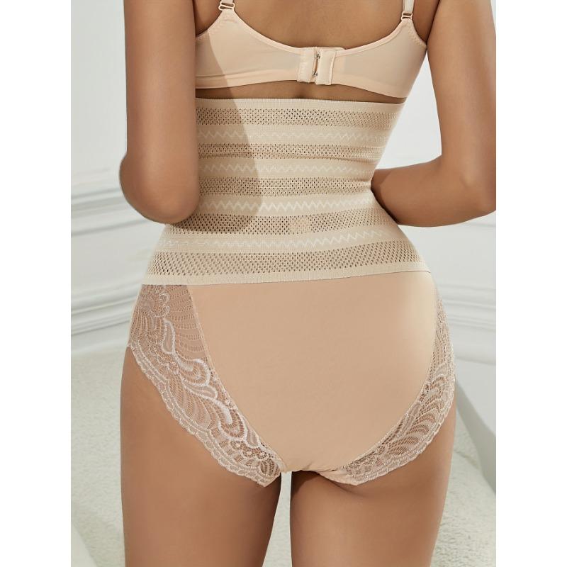 Women's High-Waisted Tummy Control Shapewear Panties with Elegant Lace Trim