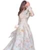 2025 Autumn French-Style Long Square Neck Printed Dress for Women