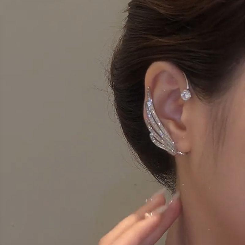 1PC Angel Wings Crystal Clip Earrings Simple Zircon Ear Stud for Women Piercing Ear Cuff Earring Jewelry Birthday Gift