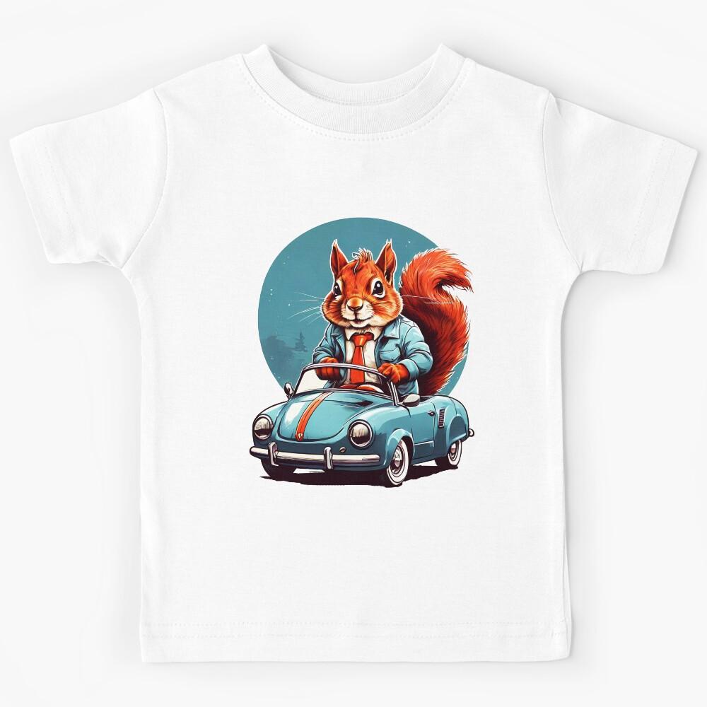 Squirrel Riding a Super Car Kids T-Shirt 130