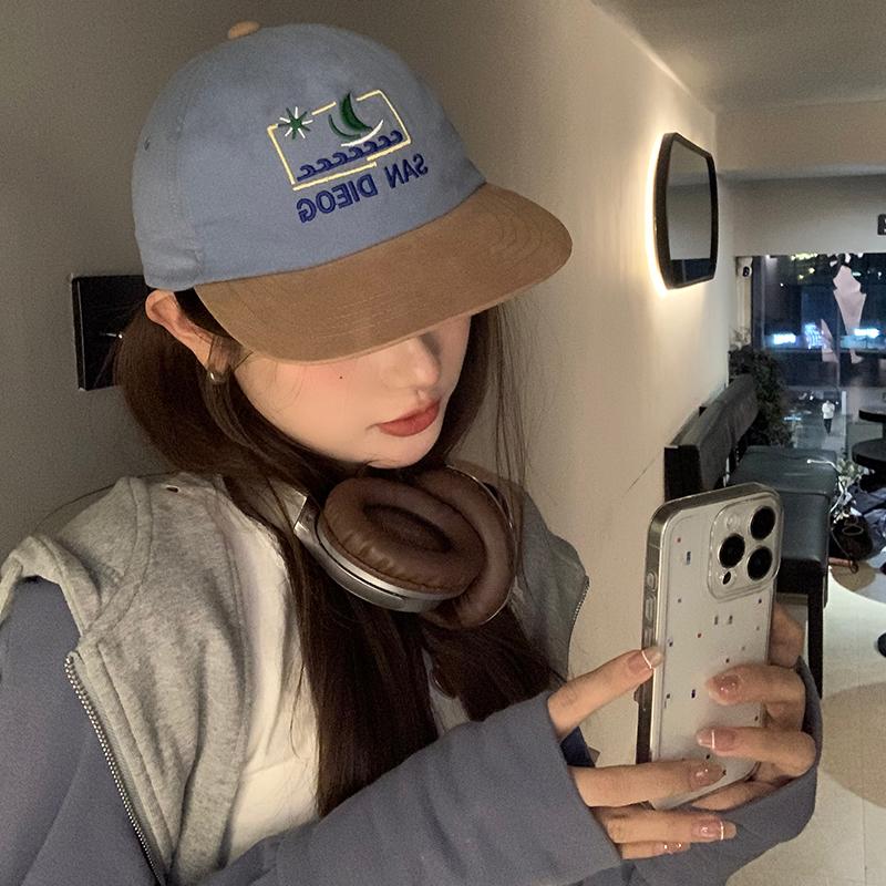 Contrasting color flat-brimmed hat women's spring thin cap retro versatile hip-hop baseball cap parent-child