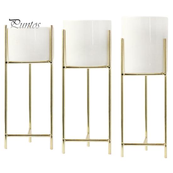 Elegant Ceramic Planter 1 Set Flower Pot Stylish Iron Frame Stand Plant For Office Flowerpot for Home Room Decoration