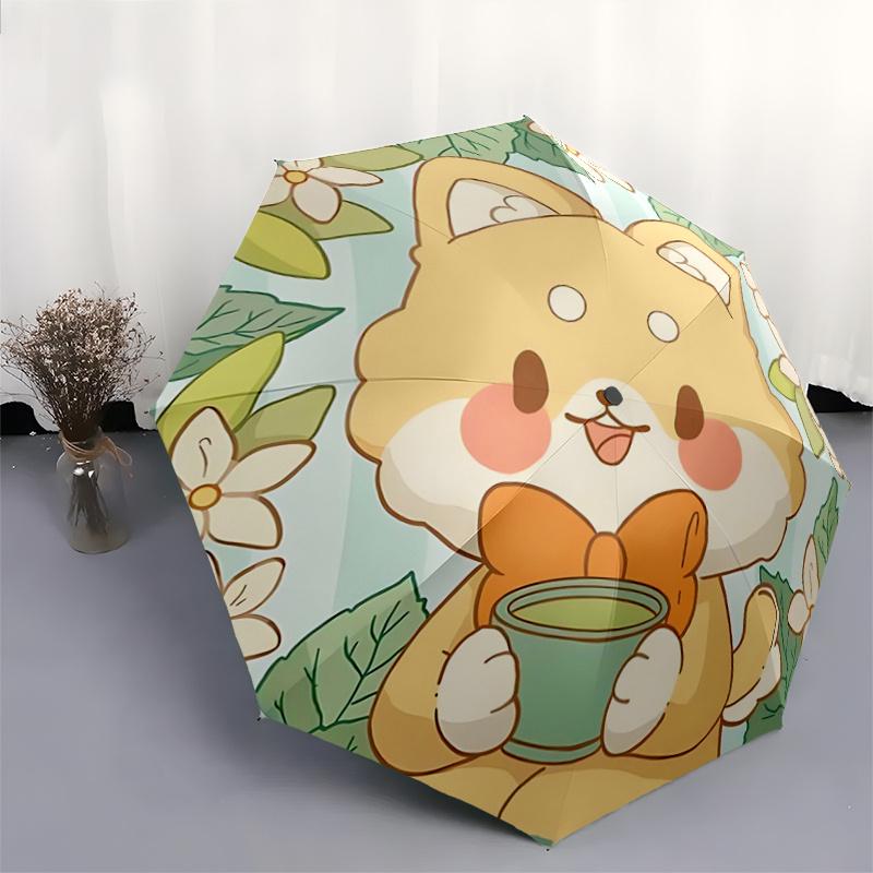 1pc Cute Fox Automatic Folding Cartoon Umbrella - 3 Folding Design, Vivid Cartoon Pattern, Suitable for Outdoor Activities, A Gift for Fans