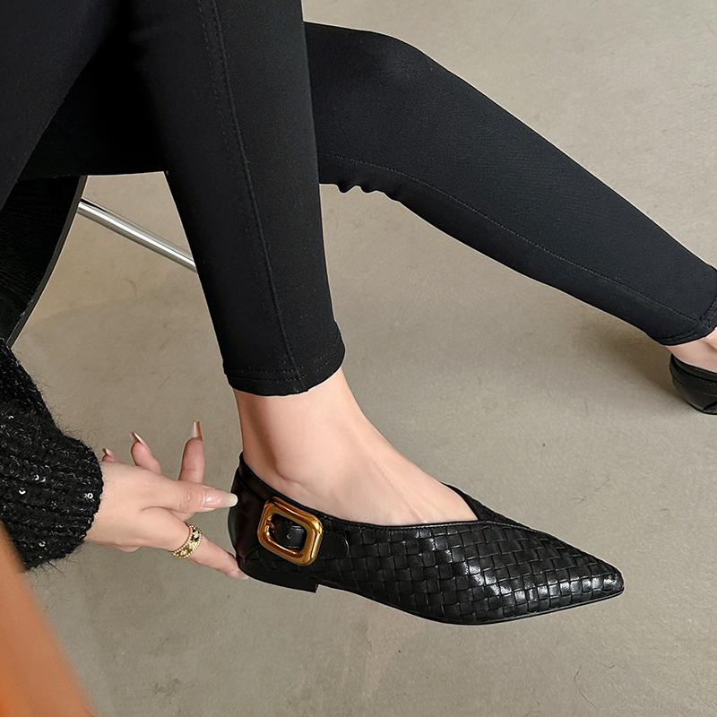 Fashion 2025 New Fashion Single Shoes Ballet Shoes Women's Retro Leopard Print Genuine Leather Pointed Toe Pumps Lady Shoes for Women