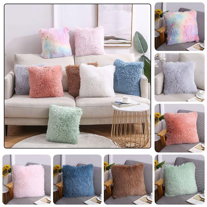Cushion Fluffy Square Plush Pillow Covers Shaggy Scatter Sofa Pillowcase Decor