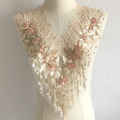 Patch de broderie faux col robe de mariée patch perles à coudre fleur broderie dentelle col couture applique bricolage dentelle maille patch