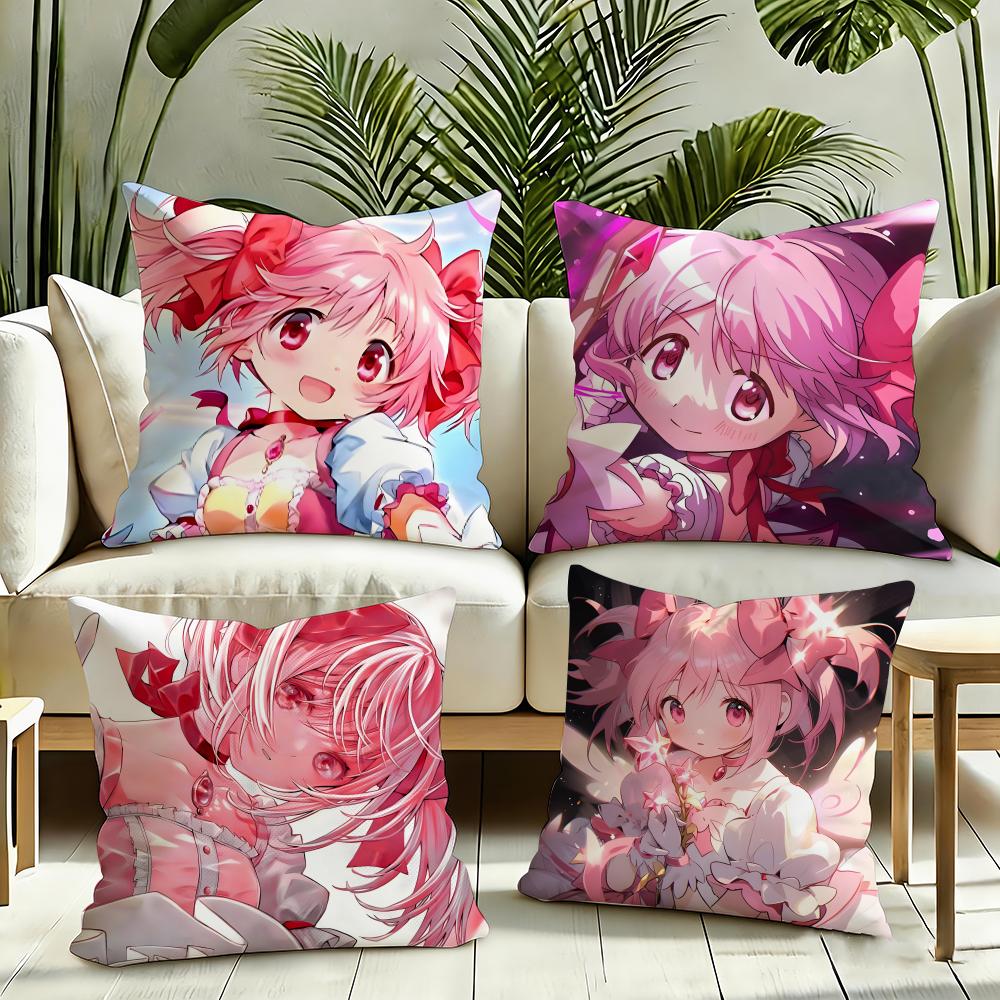 Anime PPuella Magi Madoka Magica Cushion Cover Silky Short Plush Invisible Zipper Dustproof Sofa Pillow Case for Home Decor