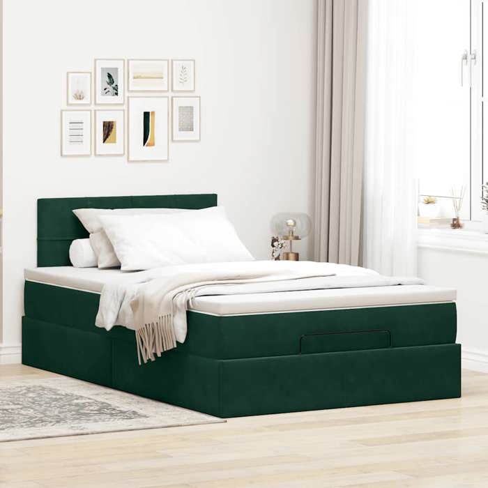 Maison Exclusive - Lit ottoman avec matelas et LED vert foncé 90x200cm velours