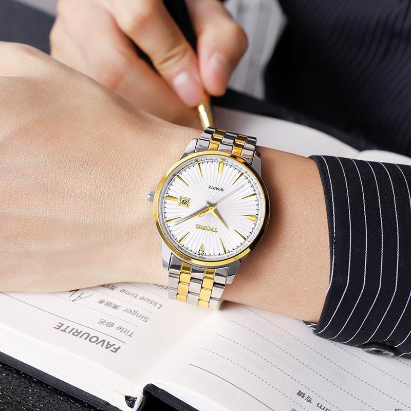 Męski Luksusowy Zegarek Kwarcowy z Diamentami - Wodoodporny, Stalowy Pasek, Funkcja Kalendarza