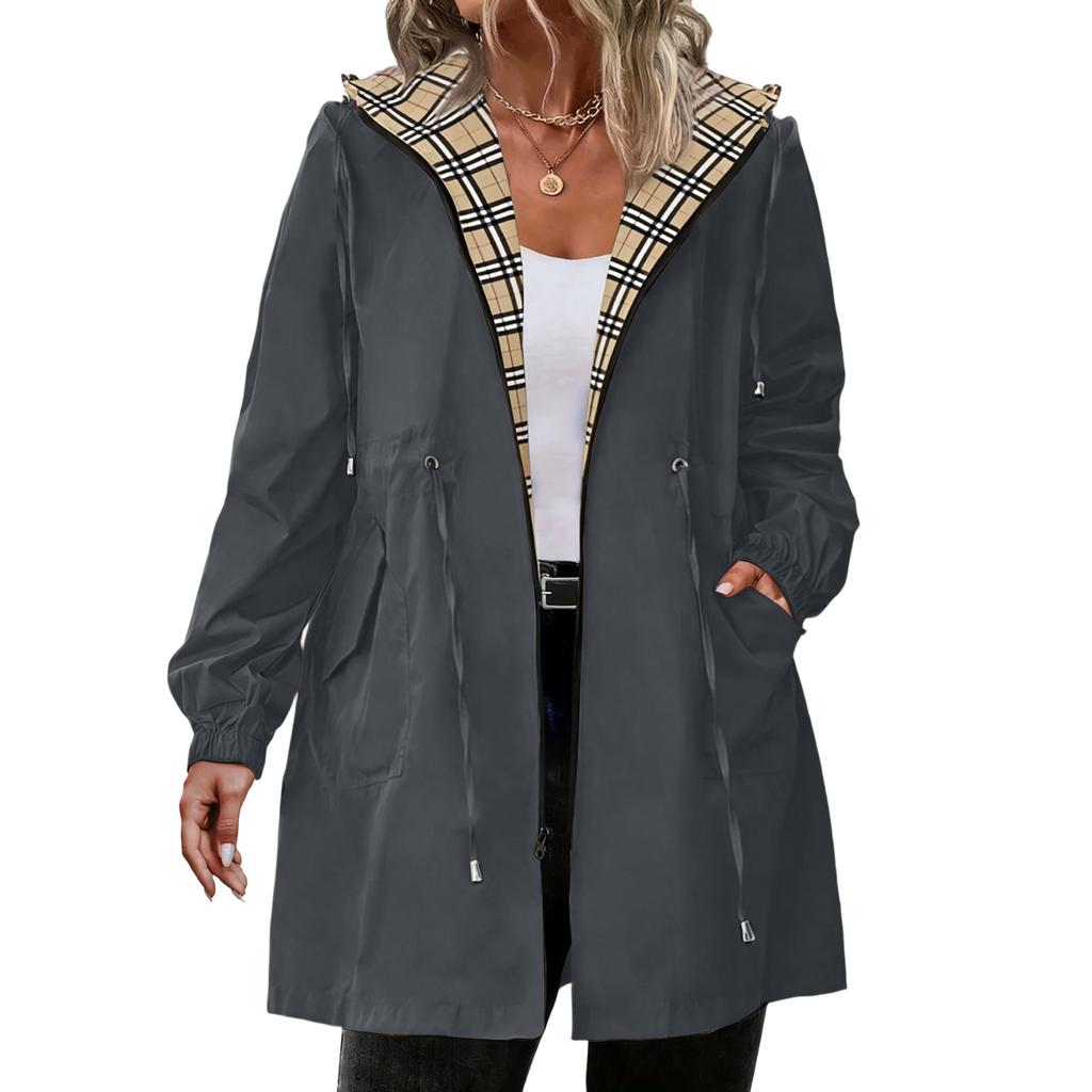 Womens Raincoats With Hood Lightweight Outdoor Hooded Windbreaker Trench Coat Jacket Plus Size