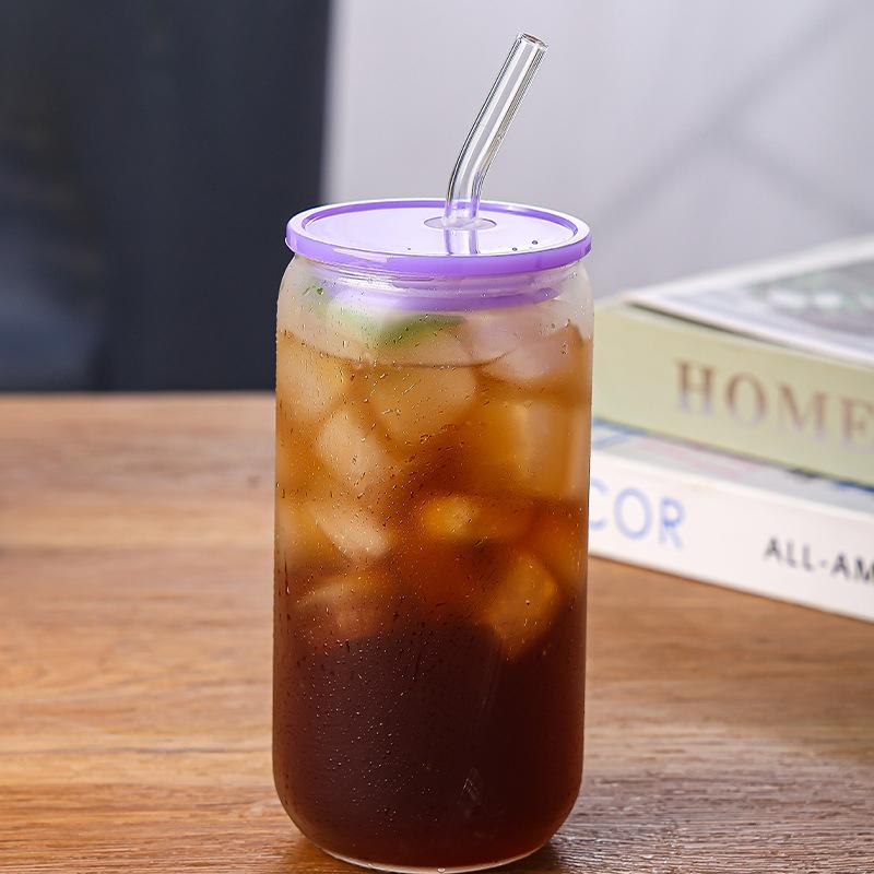 16oz Glass Cups with Bamboo Lids And Straw 500ml Heat-resisting Transparent Glass Bottle Cocktail Whiskey Milk Juice Cola Cups 401-500ml