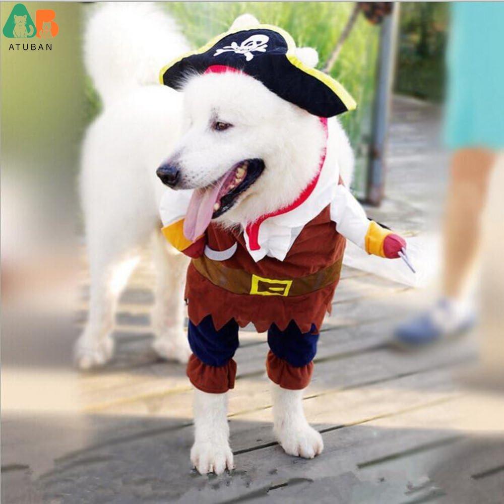 ATUBAN Pet Costume Fashion Pirates of The Caribbean Style Clothes Halloween Suit with a Hat Costume Apparel for Dog & Cat (S)