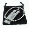 Matsuyo Hanadama Shell Pearl Prayer Beads for Women, High-Quality, Made In Japan, with Shell Pearls, Crystal, Gray, 8mm, and a Prayer Bead Bag.