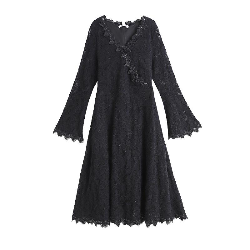 Plus Size Women's French Lace Dress, Long Sleeve, Waist-Cinched, Elegant and Slimming, Fits 130-300 Jin