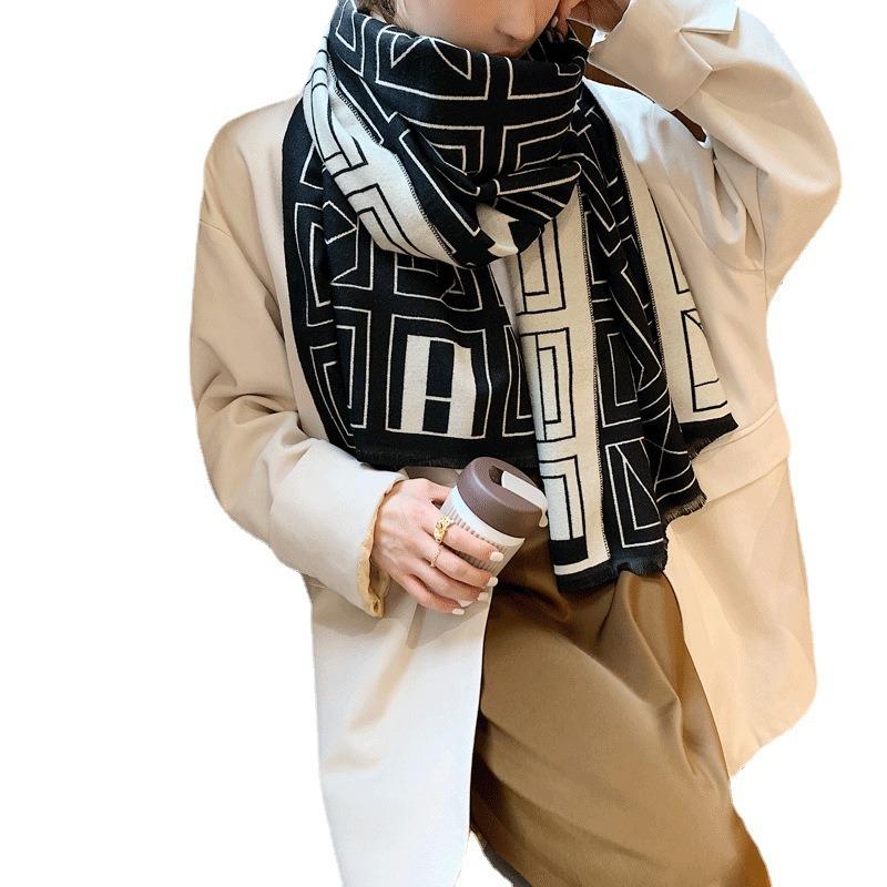 Autumn and winter new plaid letter scarf women's thickened double-sided warm scarf shawl supply
