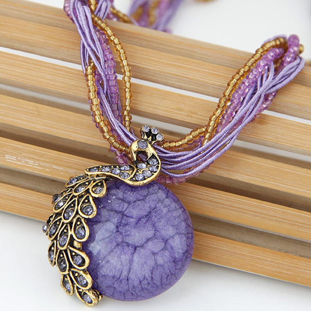 Peacock Necklace Gift Zricon Opal Bohemian Inlaid Pendant