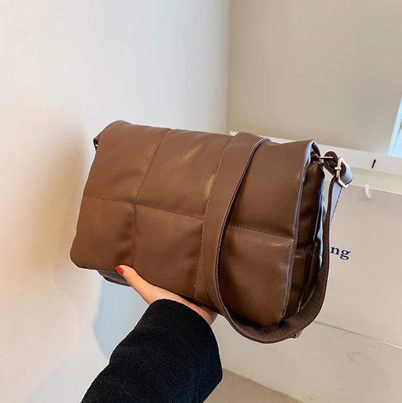 New Arrival Space Cotton Shoulder Bags For Women Luxury Quilted Down PU Leather Crossbody Bag Messenger Handbag Totes Purse