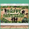 Fundal de Ziua de Naștere cu Temă Militară cu Material Camuflaj Pentru Decorațiuni de Petrecere și Aranjament de Eveniment