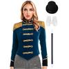Women Ringmaster Costume Long Sleeve Jacket Stand Collar Fringe Shoulder Boards Golden Trim Hat Gloves Magic Set