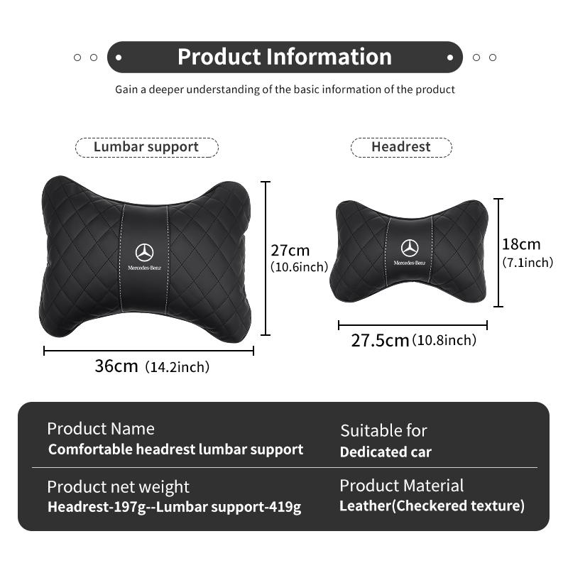 Car Headrest Neck Pillow Seat Neck Lumbar Support Waist Cushion For Benz AMG A C E S G Class W201 W210 W108 W204 W205 W203 BL1