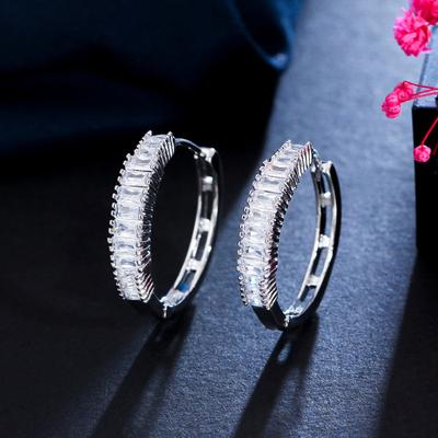 Circle Earrings, Single-Row Ladder Square Zircon Ear Buckles, Full Diamond Earrings, Stud Earrings, Women'S Jewelry.