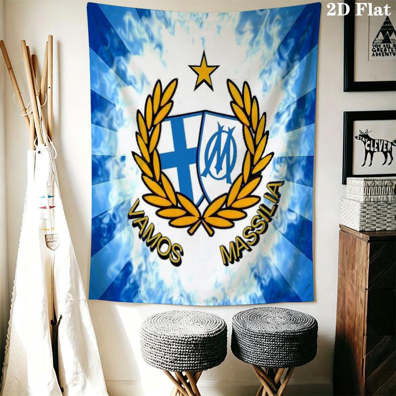 Olympique De Marseille Wall Tapestry Aesthetic Wall Hanging Printed Fabric Blanket Decorative Tapestries for Bedroom Living Room Home Decor
