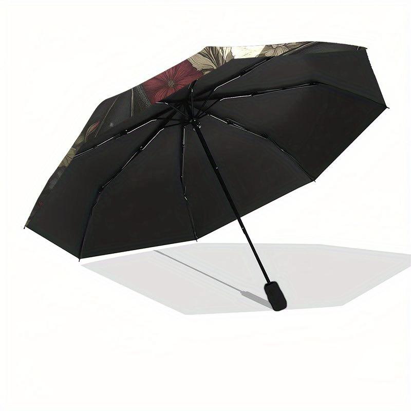 Bat & Floral Fantasy: Unique Wall Art Decor Umbrella, Cute Umbrella with Cute Design, Portable 3-Fold Compact Umbrella for Men & Women, Valentine's Da