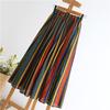 Japanese Mori Girl Women Midi Colorful Skirt High Waist Striped A-Line Skirt Cotton Linen Vintage Elegant Ladies Casual Skirt