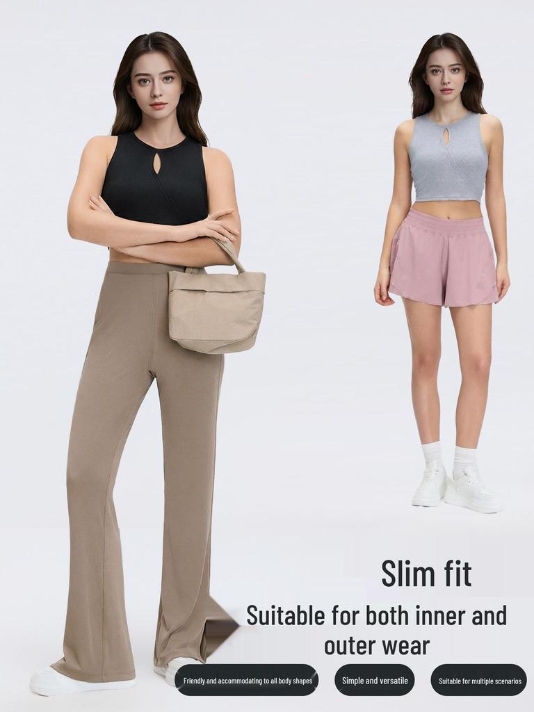 Women's Skin-friendly Modal Sports Vest, Summer Fitness, Round Neck, Hollow Out, Chest Pads, Sleeveless Yoga Top.