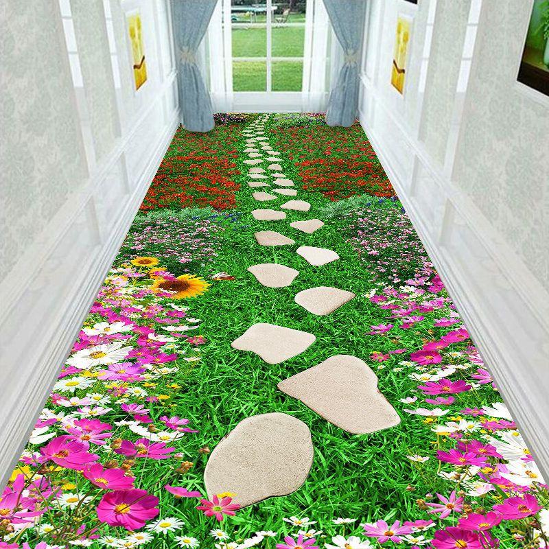 Tapete Longo 3D Corredor Caminho de Jardim Verde Decoração Sala de Estar Corredor Doméstico Tapetes de Chão Antiderrapantes Moderno Luxo Decoração de Entrada Tapete