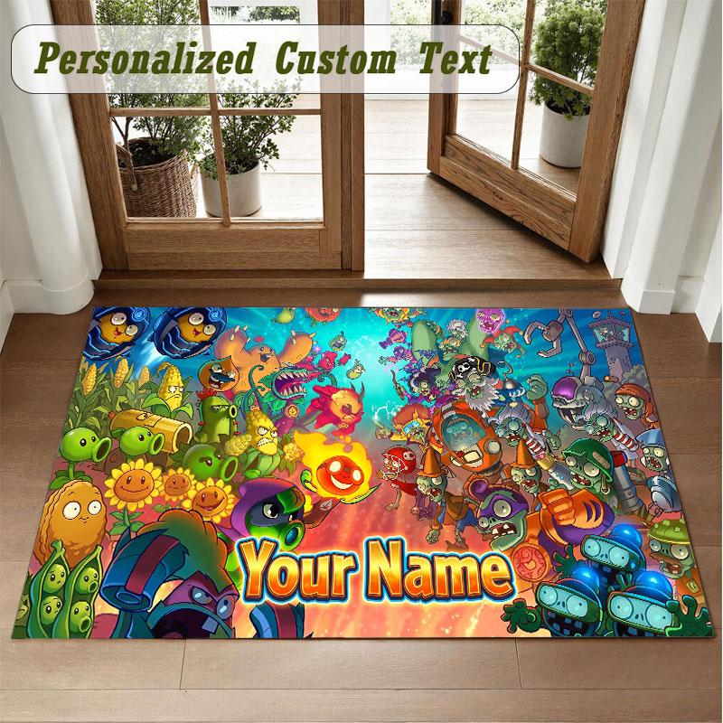 Crystal Velvet Square Rug Custom NamePlants vs. Zombie Pattern Non Slip Home Floor Decor Rug