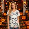 Damska koszula robocza z dekoltem w serek, krótkim rękawem i kieszeniami, z nadrukiem na Halloween, top do uniformu opiekuna
