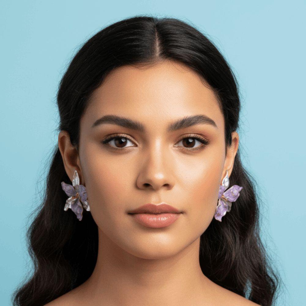 1 pair Zinc Zinc Alloy Golden and Silver Earrings Luxury Metal Flower Ear Studs Enamel Iris Earrings  Holiday