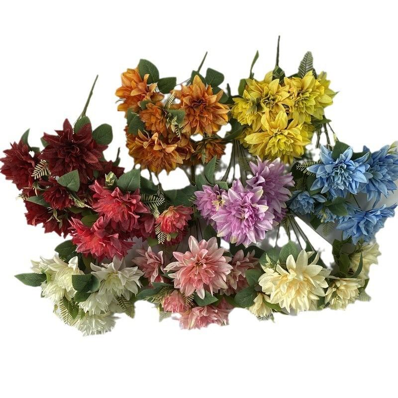 Oil Painting Dahlia Artificial Flower Wedding Decor With Silk Fabric For Photography And Home Display
