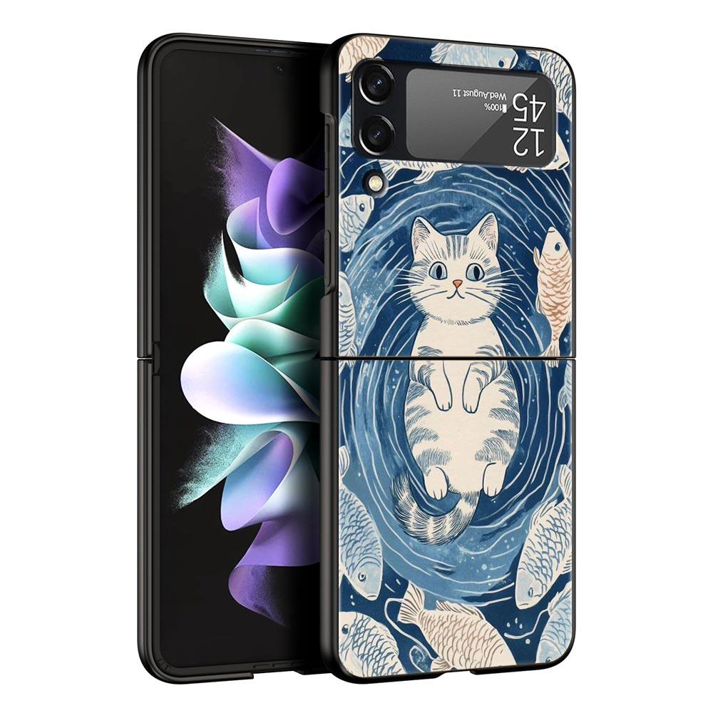 Blue Ocean Fish Hard PC Phone Case For Samsung Galaxy Z Flip 7 6 5 4 Black Cover For Galaxy Z Flip 3 Foldable Shell Fundas Capas