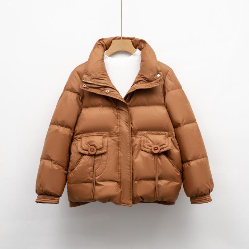 Pinghu short down jacket winter women's bread jacket new small warm white duck down thickened stand-up collar jacket