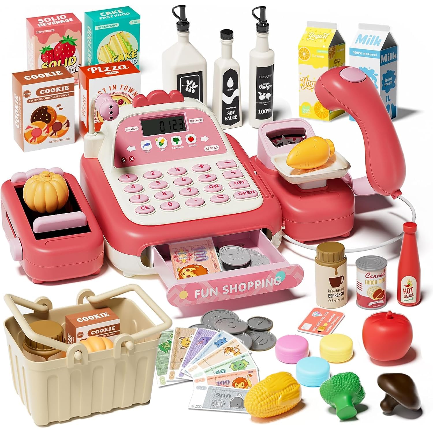 Funk Doggie Cash Register Toy Pretend Play Set, 50 Pieces, Educational Toy, Shopkeeper Play, Shopping, Cash Register, Payment, Educational Toy, Childr