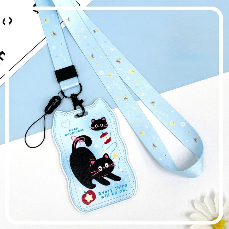 Creative Cat Ears Wave Card Holder Student Campus Card Tag Badge Bag Sliding Cover ABS ID Cover Protective Cover