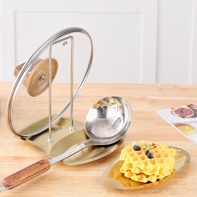 Stainless Steel Pot Lid and Ladle Rack - Tabletop, No-Drill, Removable Drain Shelf