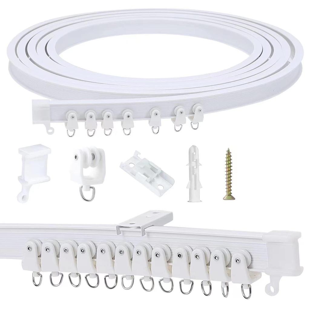 Doyeemei Flexibilní záclona 5 metrů Jednoduchá pro arkýřový pokoj Terasa Snadná stropní DIY Záclonová tyč pro lištu, Délka, Okna, Dělící stěny, Závěsy, Flexibilní,