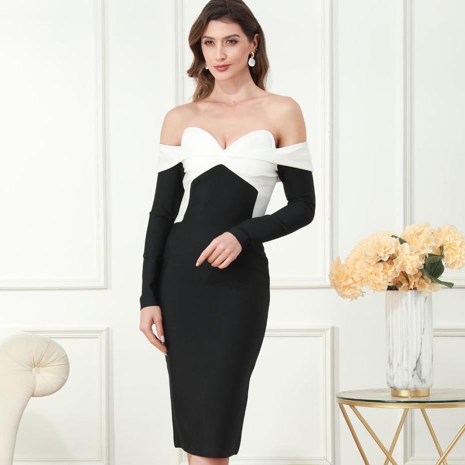 Bandage dress Skinny hip skirt Elegant halter celebrity evening dress skirt Winter women