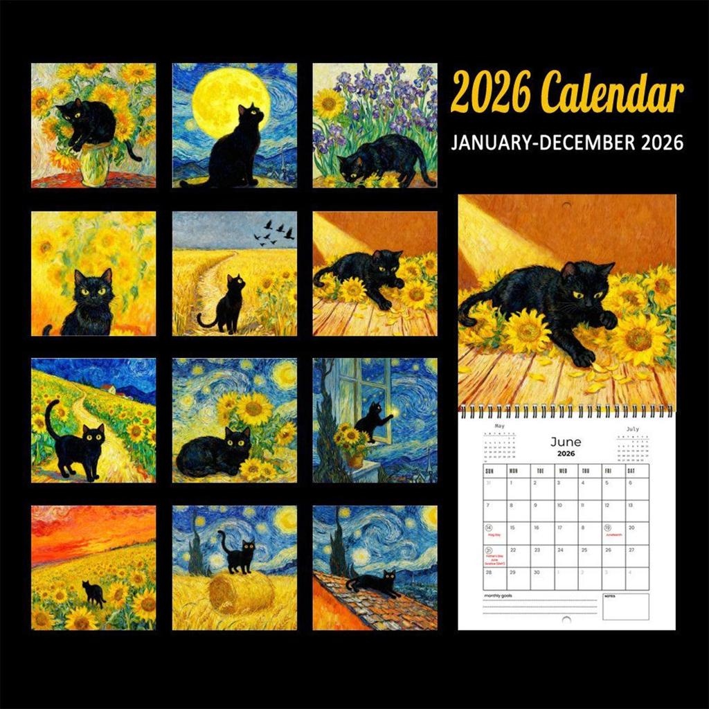 2026 Cat Wall Calendar Jan Dec 2026 Wall Planner Cat Monthly Calendar for Home Living Room Study Room Office Classroom