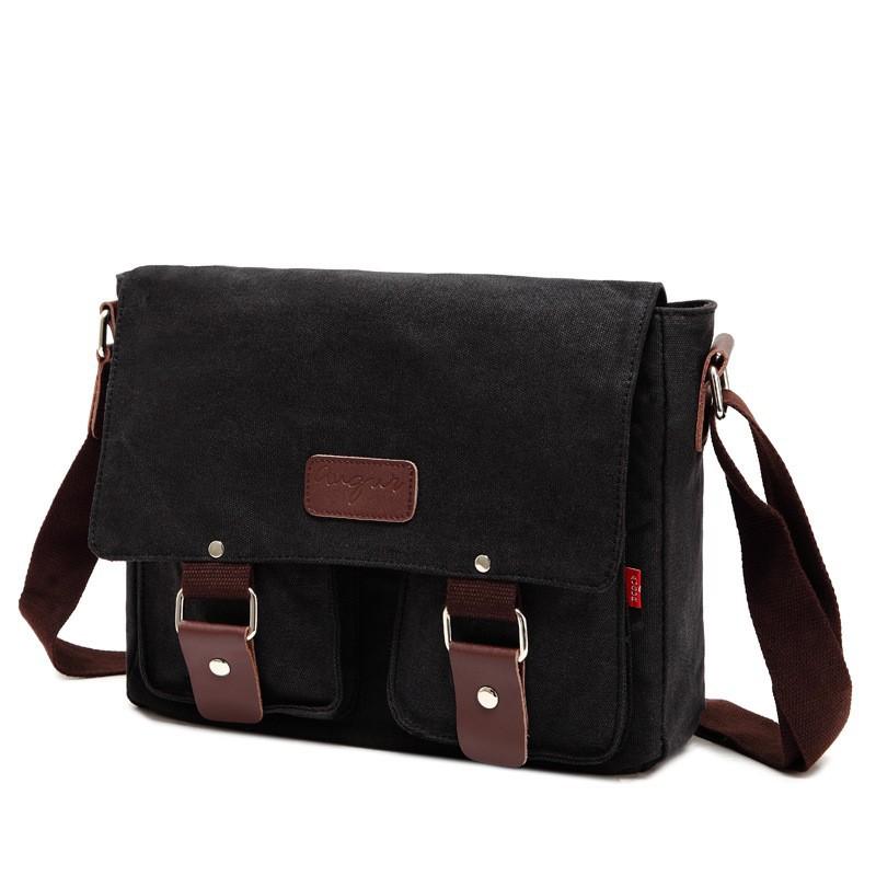 Men's Retro Handbag Canvas Large Capacity Business Computer Bag Crazy Horse Briefcase Shoulder Crossbody Handbag