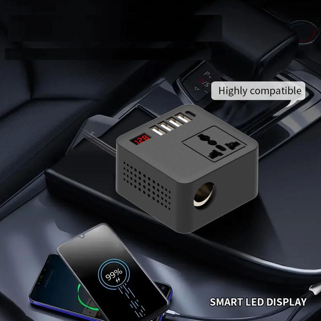 Efficient 12V 24V To 110V 220V Electricity Changer with 4 USB Ports & Type C Automotive Power Adapter for Road Trips