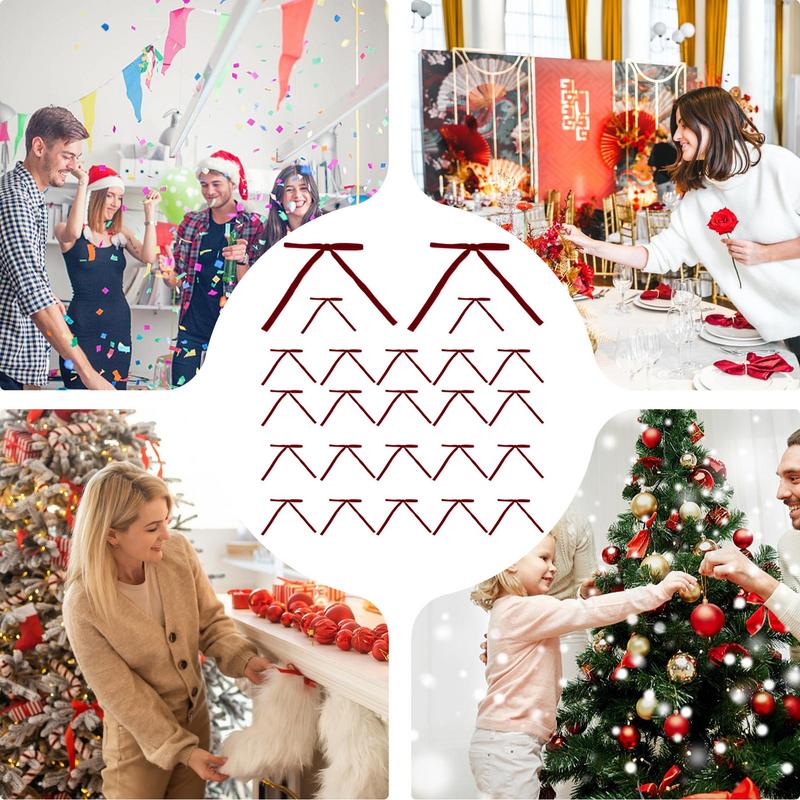 Velvet Ribbon Christmas Bow 24X Vintage Bow Christmas Decorations Indoor Velvet With Bow Tie Wrapping Wreaths Crafts Retro Style