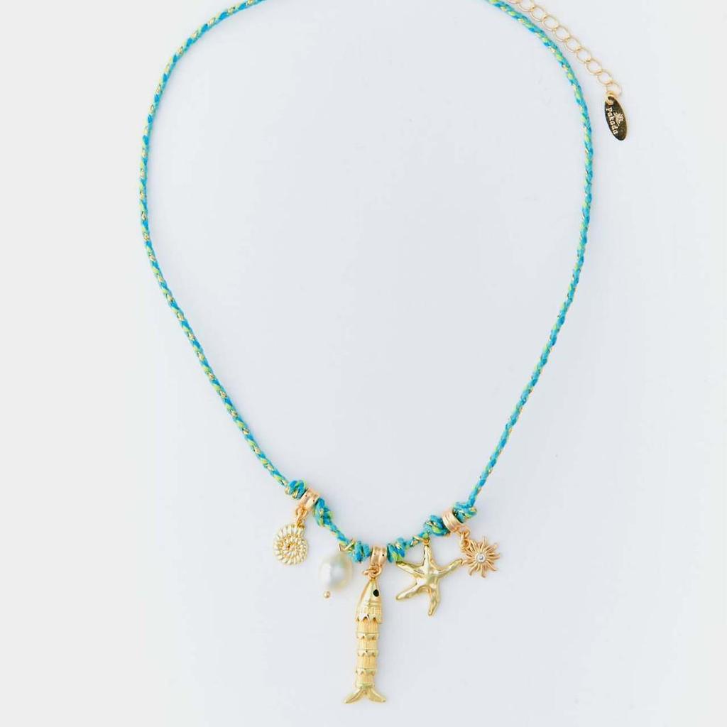 Summer Cross-border Starfish & Sea Turtle Pearl Necklace with Multi-Pendant & Colorful Rope