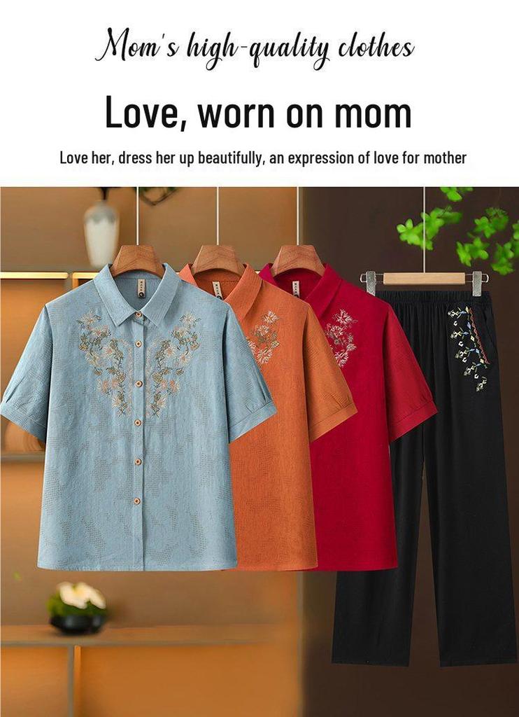 Grandma's Casual Summer Two-Piece: Short-Sleeved Shirt & Set for Women 60 and Up