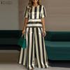 ZANZEA Women Short Sleeve Blouse and Pants Stripe Print Two Piece Suit Sets